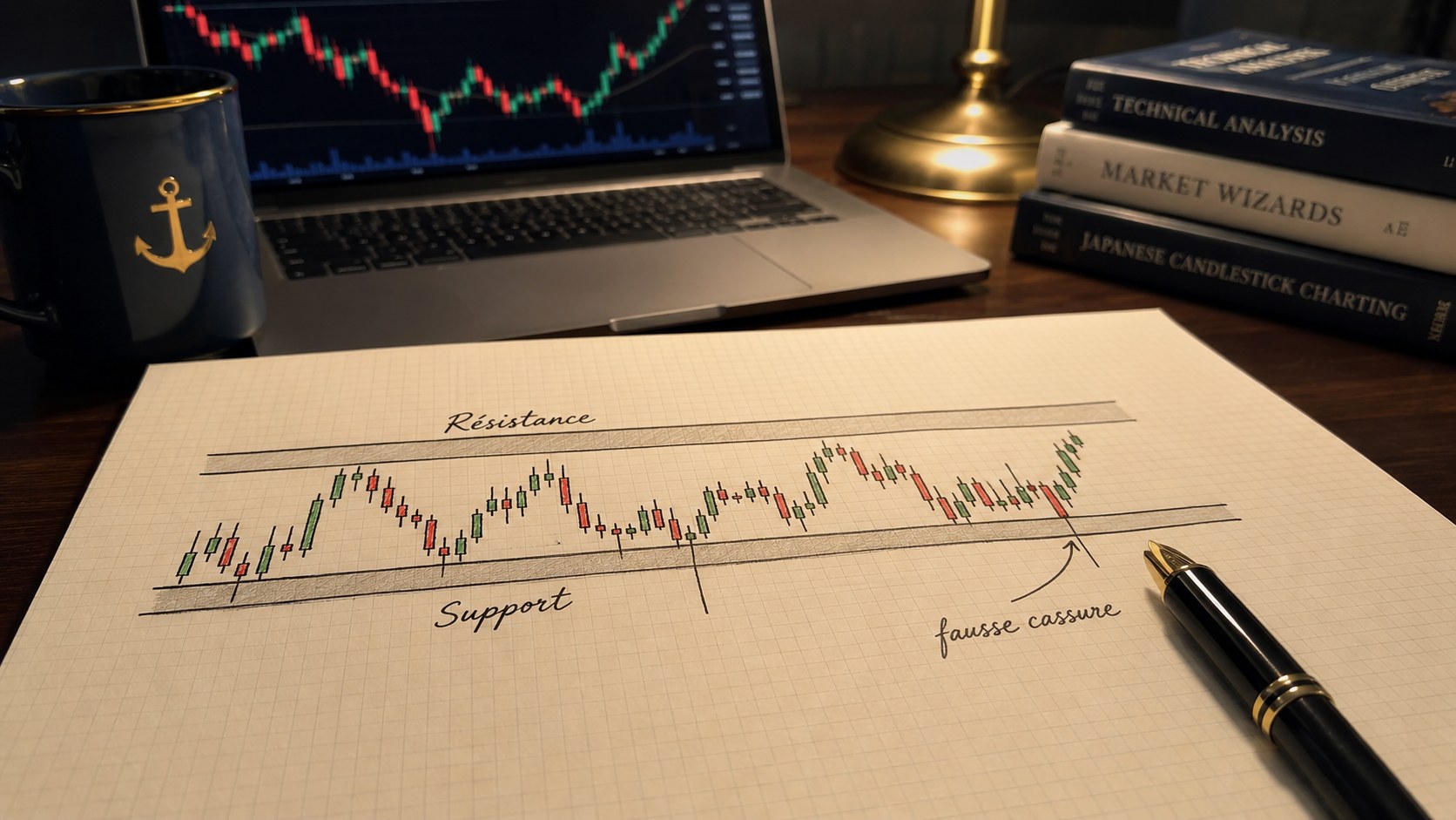 Chandeliers japonais formant des zones de support et de résistance sur un graphique de trading
